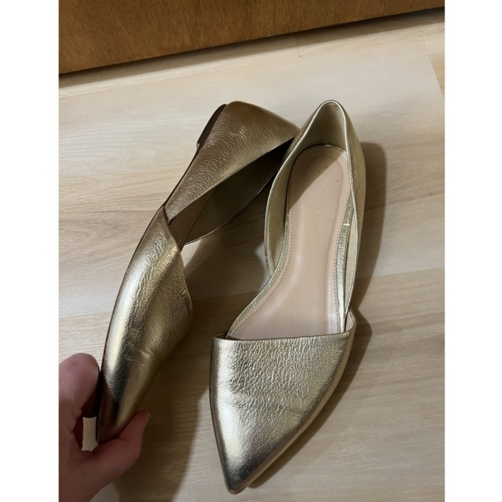 J. Crew Metallic Gold Pointed D'Orsay Flats